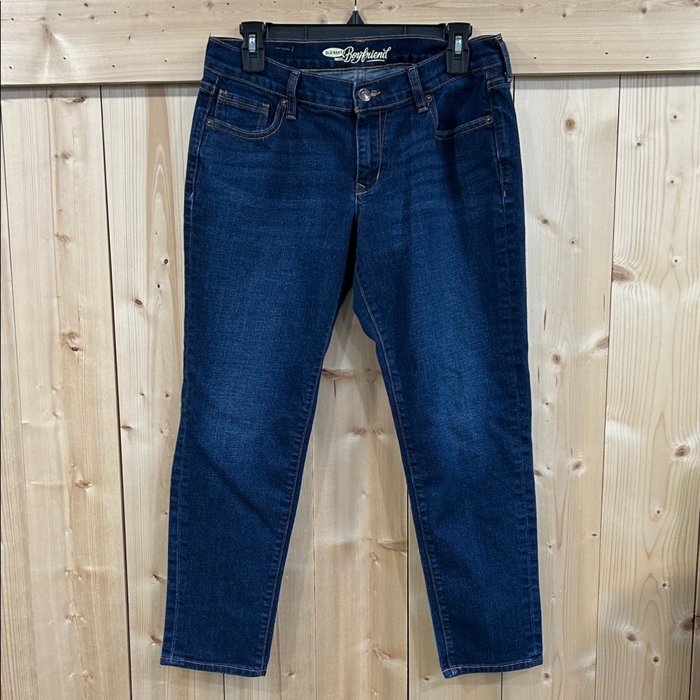 Old Navy The Boyfriend Jeans Dark Wash Relaxed Tapered Crop, Sz 6 Classic Chic